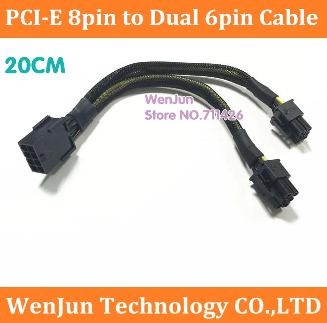100pcs/lot black sleeved PCI Express PCI-E 8Pin Female to Double port 6Pin Male Video Card Y-Splitter Power Cable 20cm
100pcs/lot black sleeved PCI Express PCI-E 8Pin Female to Double port 6Pin Male Video Card Y-Splitter Power Cable 20cm