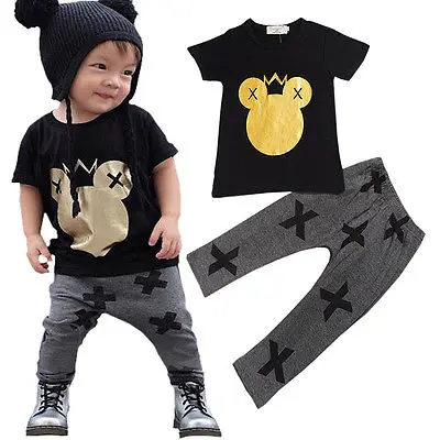 2pcs summer bulk short sleeve o-neck pullover Kids Clothes Toddler Baby Boys Warm Tops T-shirt+Legging Pant Outfits Set 1-5Y |