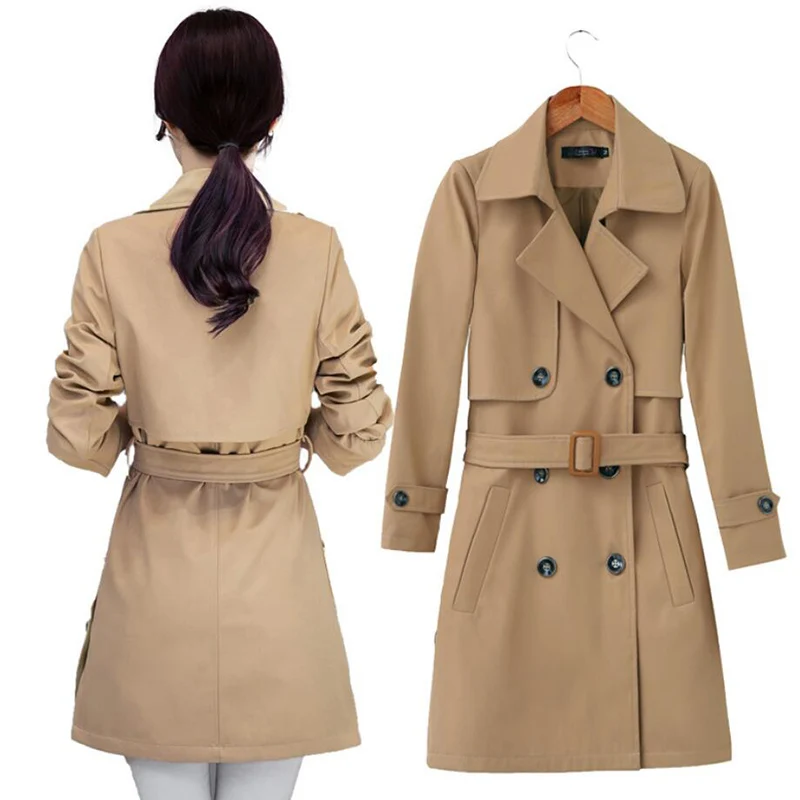 British solid color long-sleeved double-breasted belt long section slim ladies coat trench coat free shipping
British solid color long-sleeved double-breasted belt long section slim ladies coat trench coat free shipping