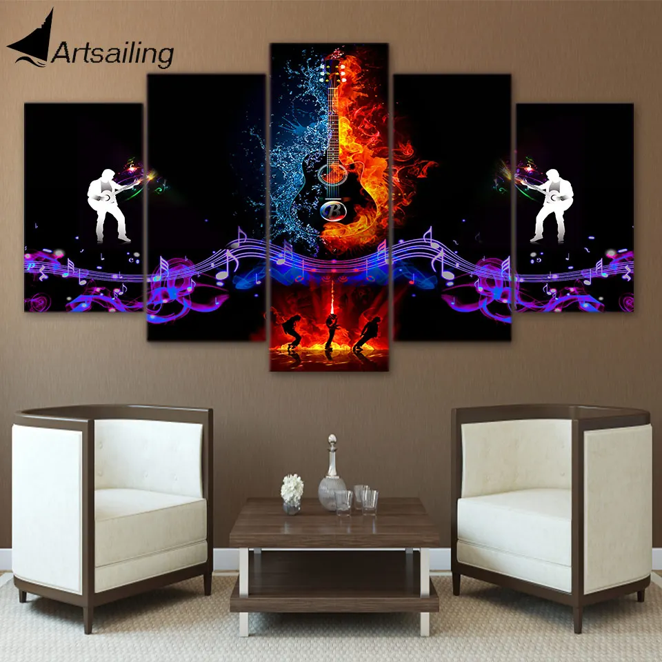 ArtSailing 5 panel canvas art print HD Roch Guitar home decoration accessories modern picture for living room CU-3292C | Дом и сад