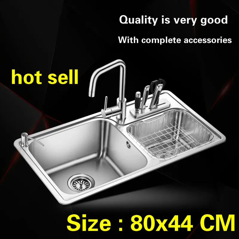

Free shipping Standard fashion individuality kitchen double groove sink 304 food grade stainless steel hot sell big 800x440 MM