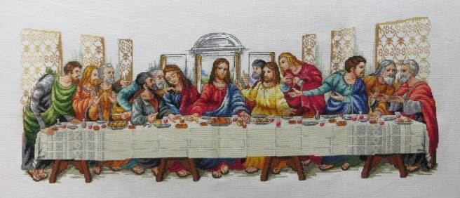 

Last supper cross stitch package world famous painting pattern cartoon pearl white cloth kit embroider DIY handmade needlework