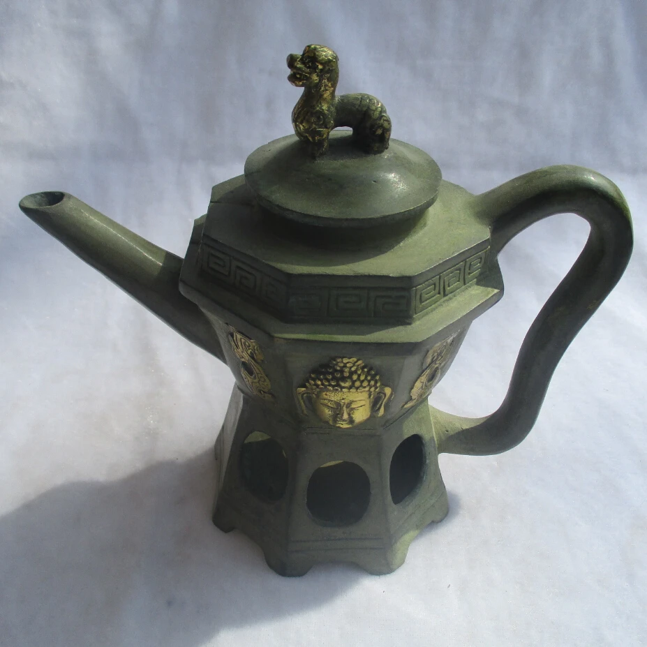 Chinese Old Bronze Gold gilt Carved "Buddhahead " Tea Pot /Asian Antiques teapot
Chinese Old Bronze Gold gilt Carved "Buddhahead " Tea Pot /Asian Antiques teapot