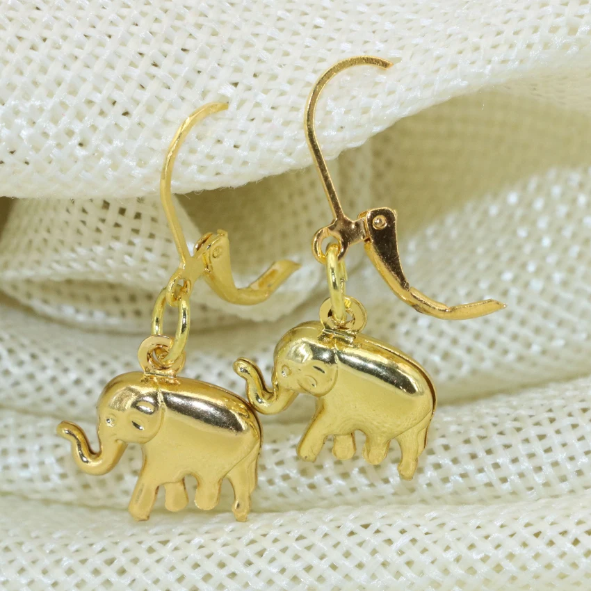 

Dangle Drop Earrings 12*15mm Elephant Gold-color for Bride Women Lucky Beautiful Weddings Party Gifts Unique Jewelry B2659