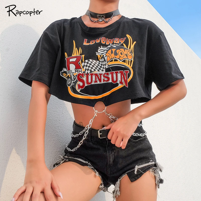 Rapcopter Ring Chain Splice Streetwear Printed Black T-shirt Woman Oversize Cotton Crop Tee T shirt Womens Harajuku Summer Sexy
Rapcopter Ring Chain Splice Streetwear Printed Black T-shirt Woman Oversize Cotton Crop Tee T shirt Womens Harajuku Summer Sexy
