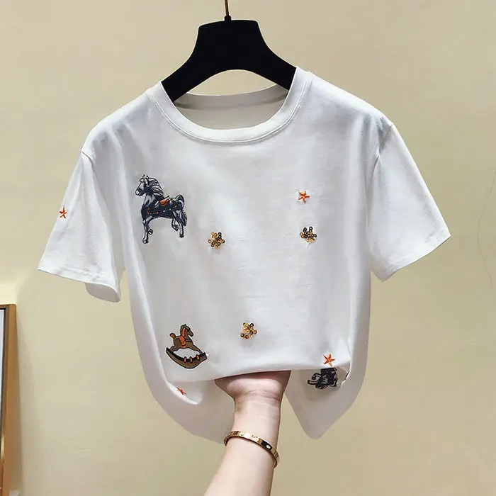 White T Shirt Women Clothes Summer Short Sleeve Embroidery Vintage TShirt Female Tops Casual Black Tee Shirt
White T Shirt Women Clothes Summer Short Sleeve Embroidery Vintage TShirt Female Tops Casual Black Tee Shirt