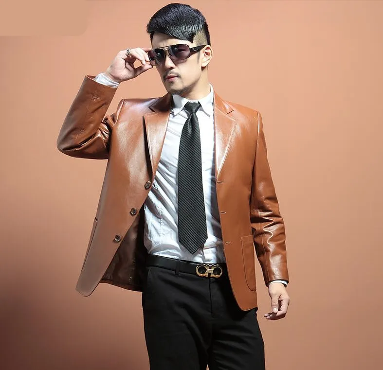 Genuine Leather Men Suit men's Sheep leather jacket slim Casual leather suit Black champagne leather jacket EMS freeshipping
Genuine Leather Men Suit men's Sheep leather jacket slim Casual leather suit Black champagne leather jacket EMS freeshipping