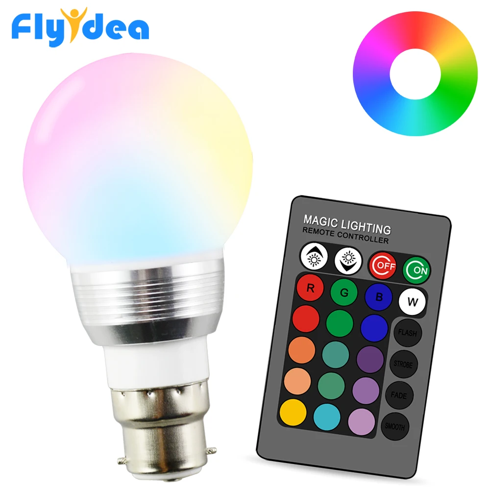 5W 24key IR Remote Control B22 16 Color Magic Holiday Dimmable Stage Bedroom LED Light Lamp AC 110V 220V Smart Home Light Bulb
5W 24key IR Remote Control B22 16 Color Magic Holiday Dimmable Stage Bedroom LED Light Lamp AC 110V 220V Smart Home Light Bulb