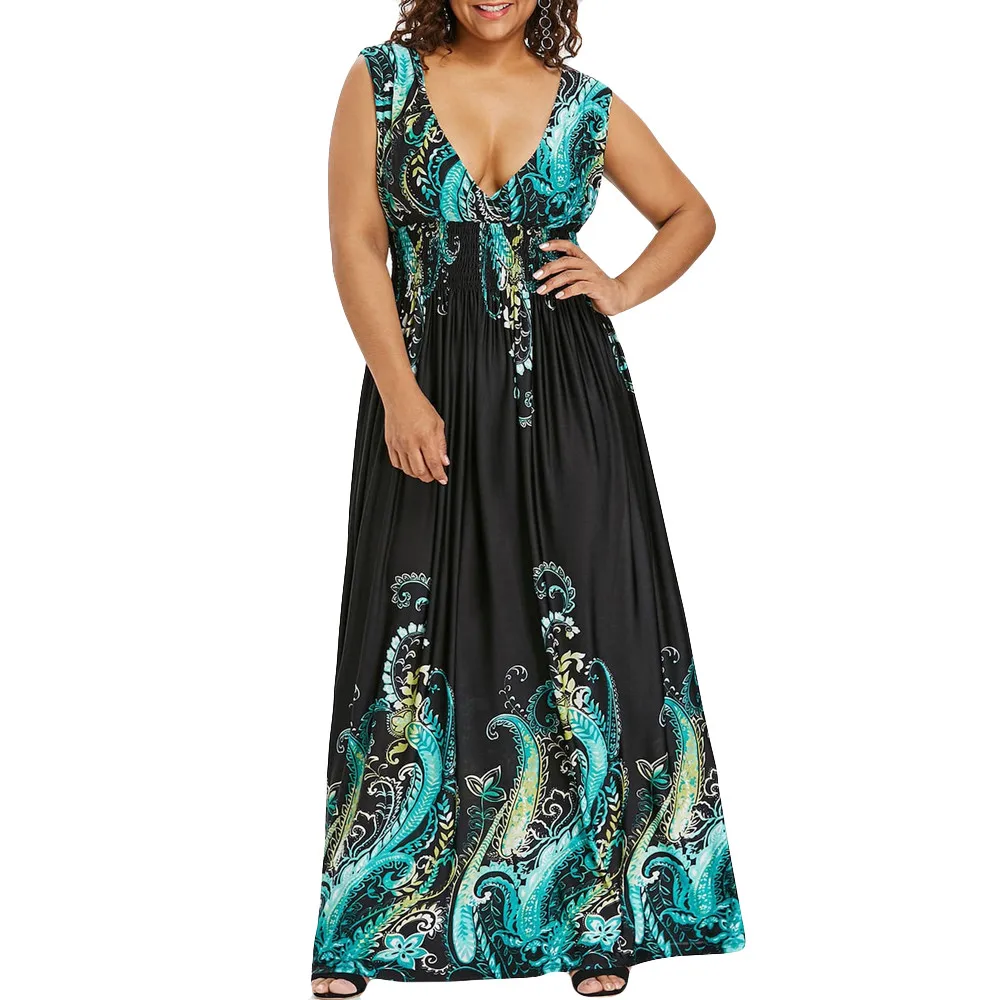 2019 Feitong Brand Women Dress Casual Dress Sleeveless Leaking Back Deep V Neck Print Floor-Length Summer Dress Women Vestidos
2019 Feitong Brand Women Dress Casual Dress Sleeveless Leaking Back Deep V Neck Print Floor-Length Summer Dress Women Vestidos