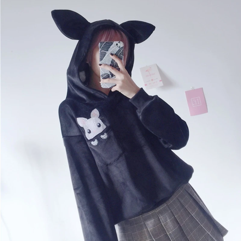 Cute Women's Hooded Pullover Long Sleeve Hoodies Rabbit Ears Rabbit Embroidery Sweatshirt Girls Color Pink & Black Thicken
Cute Women's Hooded Pullover Long Sleeve Hoodies Rabbit Ears Rabbit Embroidery Sweatshirt Girls Color Pink & Black Thicken