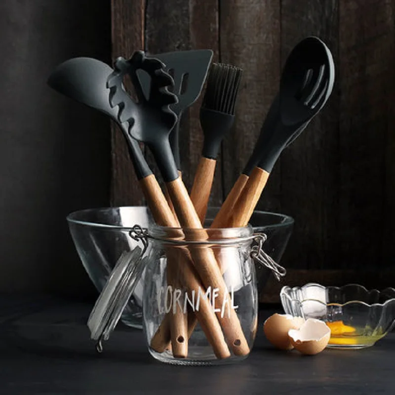 Utensils Cookware Food Grade Silicone Wood Handle Kitchen Cooking Tools Spatula Turner Ladle Kitchenware
Utensils Cookware Food Grade Silicone Wood Handle Kitchen Cooking Tools Spatula Turner Ladle Kitchenware