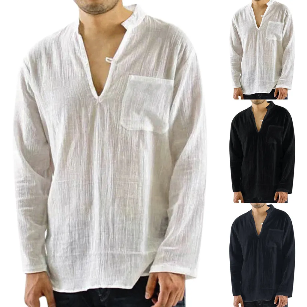 2019 Tunic Mens Solid blouse linen Basic Button Casual Linen Cotton Long Sleeve V-neck Chest Pocket shirts men L0624
2019 Tunic Mens Solid blouse linen Basic Button Casual Linen Cotton Long Sleeve V-neck Chest Pocket shirts men L0624