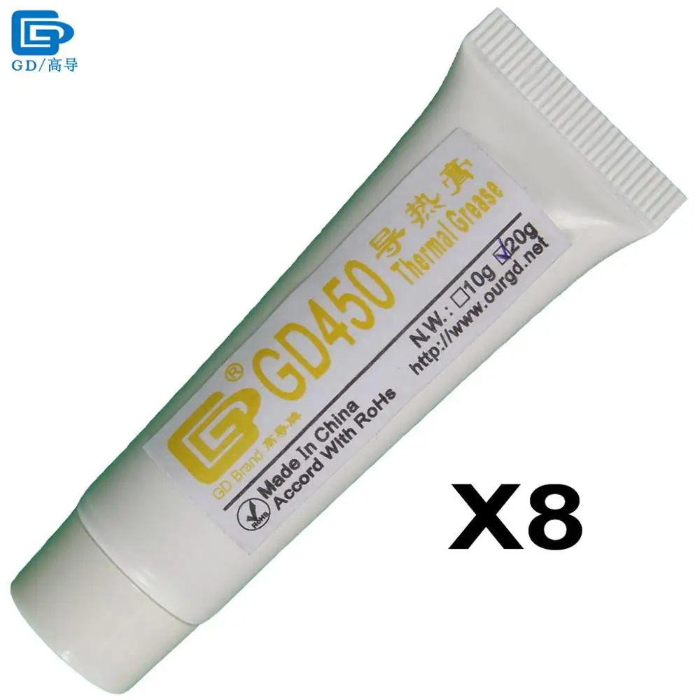GD Brand CPU Heat Sink Compound GD450 Thermal Conductive Grease Paste Silicone Plaster 8 Pieces Net Weight 20 Grams Golden ST20
GD Brand CPU Heat Sink Compound GD450 Thermal Conductive Grease Paste Silicone Plaster 8 Pieces Net Weight 20 Grams Golden ST20