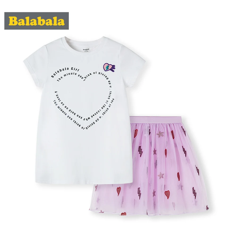 BalabalaChildren/комплект одежды для девочек летние костюмы новинка 2019 Детская футболка