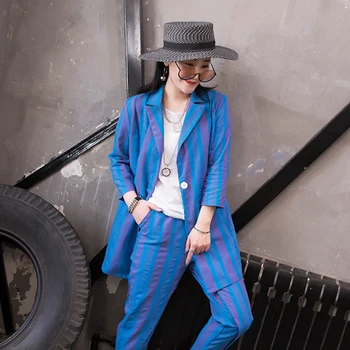 European and American brand new models with color striped linen suit female summer long section of wild loose suit
European and American brand new models with color striped linen suit female summer long section of wild loose suit