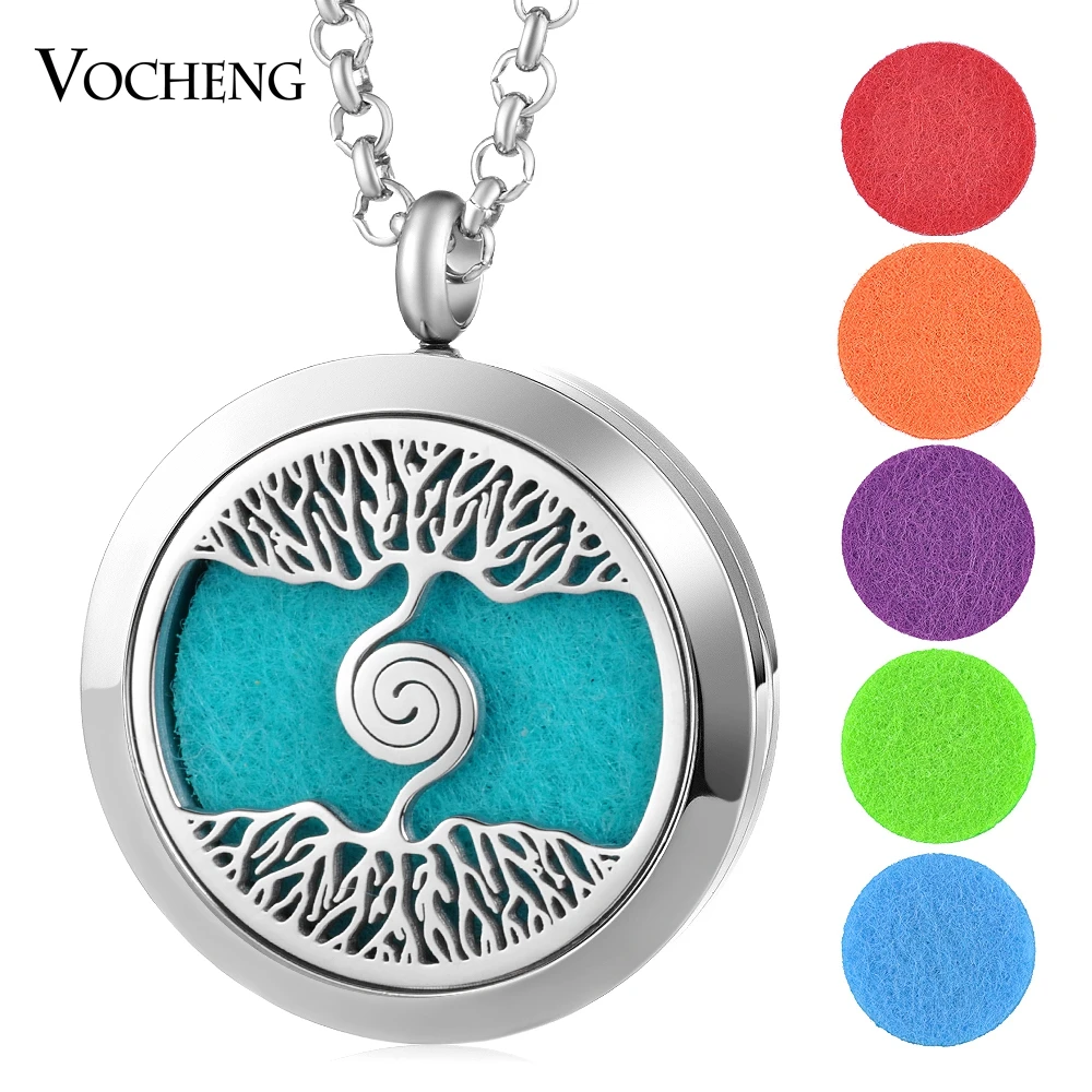 

10pcs/lot Perfume Diffuser Locket Necklace 316L Stainless Steel Pendant Tree Magnetic 30mm without Felt Pads VA-704*10