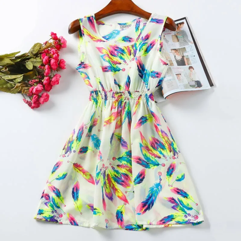 Женское шифоновое платье сарафан без рукавов Пляжное мини с цветочным принтом
