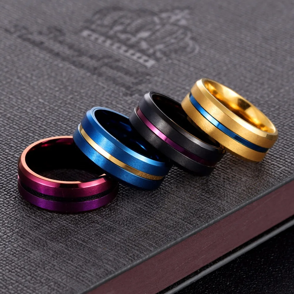 High Quality Fashion Blue Color Men Ring Wedding Bands 8MM Stainless Steel Rings For Man Party Jewelry Black Gold Ring Male
High Quality Fashion Blue Color Men Ring Wedding Bands 8MM Stainless Steel Rings For Man Party Jewelry Black Gold Ring Male