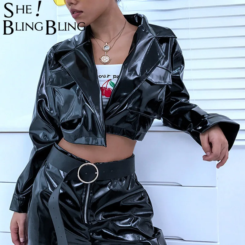 Sheblingbling Women Short Jacket Spring Casual Long Sleeve Turn Down Collor Pockets Coats PU Leather Locomotive Female Tops
Sheblingbling Women Short Jacket Spring Casual Long Sleeve Turn Down Collor Pockets Coats PU Leather Locomotive Female Tops