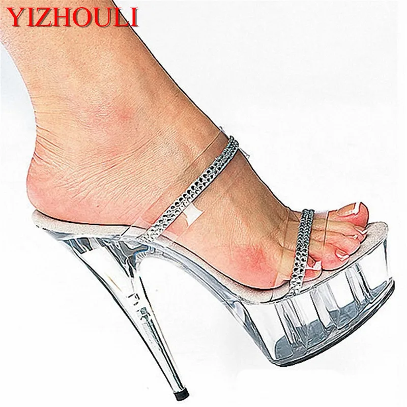 

specializing in the production of various types of shoes Gorgeous eye-catching ultra-high with 15 cm slipper sandals