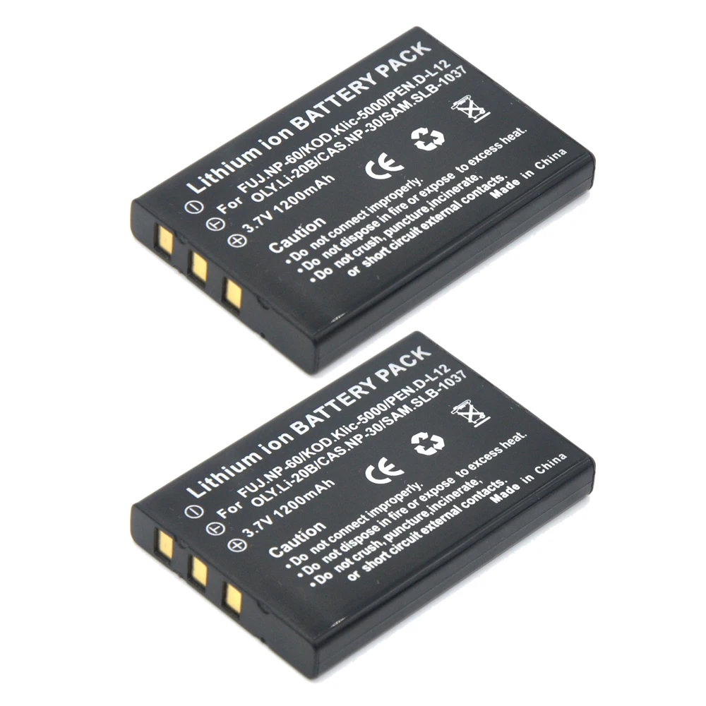 

2Pcs 1200mAh NP-60 FNP-60 NP60 SLB 1137 1037 CNP-30 K5000 D-Li2 Li-20B Battery for Fujifilm F50I F501 F401 F402 ZOOM F410 F601