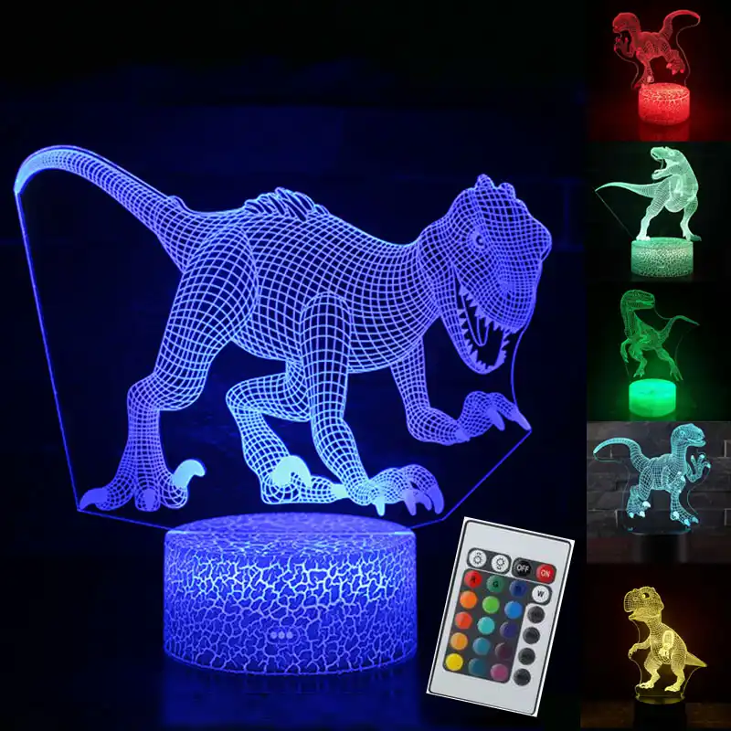 3d Illusion Dinosaur 7 Color Led Remote Control Touch Sleeping Nightlight Animal Light Up Glow In The Dark Toy Boy Birthday Gift Aliexpress