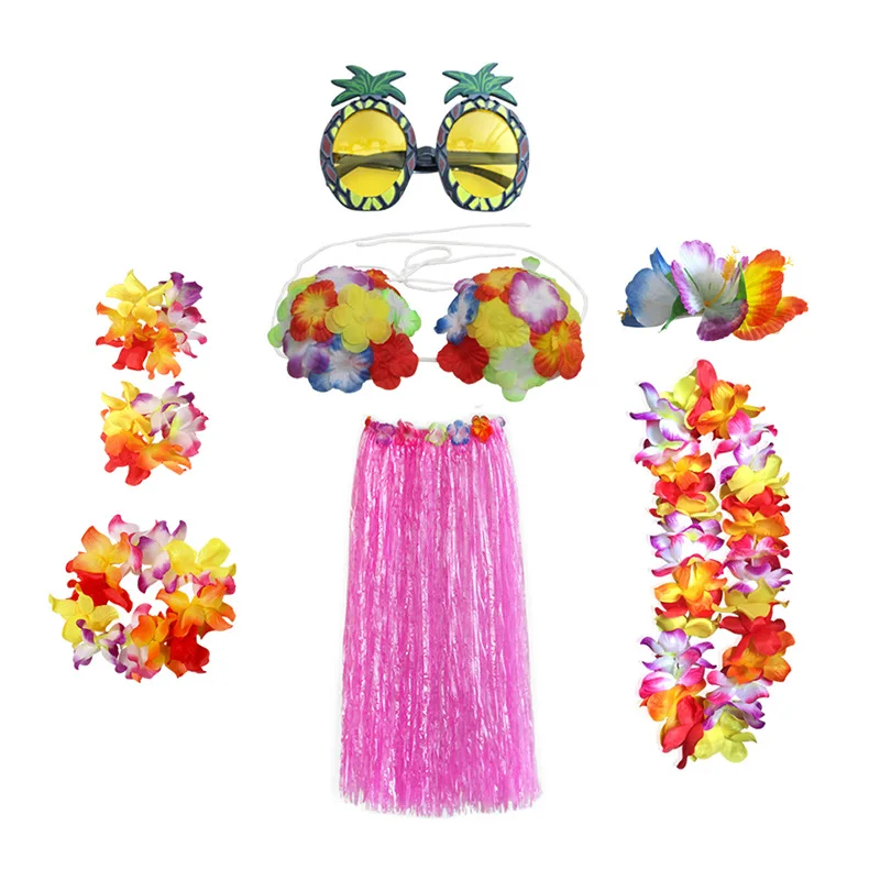 

Hot Sale 60cm/80cm 8Pcs Plastic Fibers girls Woman Hawaiian Skirt Grass costume Flower Skirt Hula dance dress Party Hawaii Beach