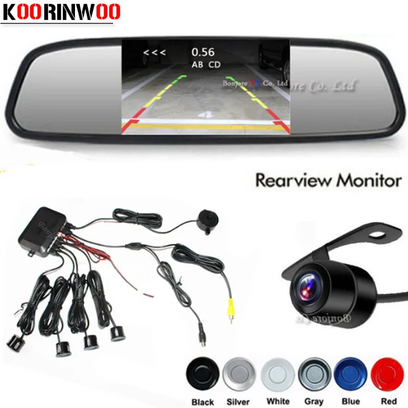 

Koorinwoo Parktronic Dual Core Car Parking Sensor 4 Probe Reverse Backup Radars Rear View Camera 4.3 Mirror Monitor Car-detector