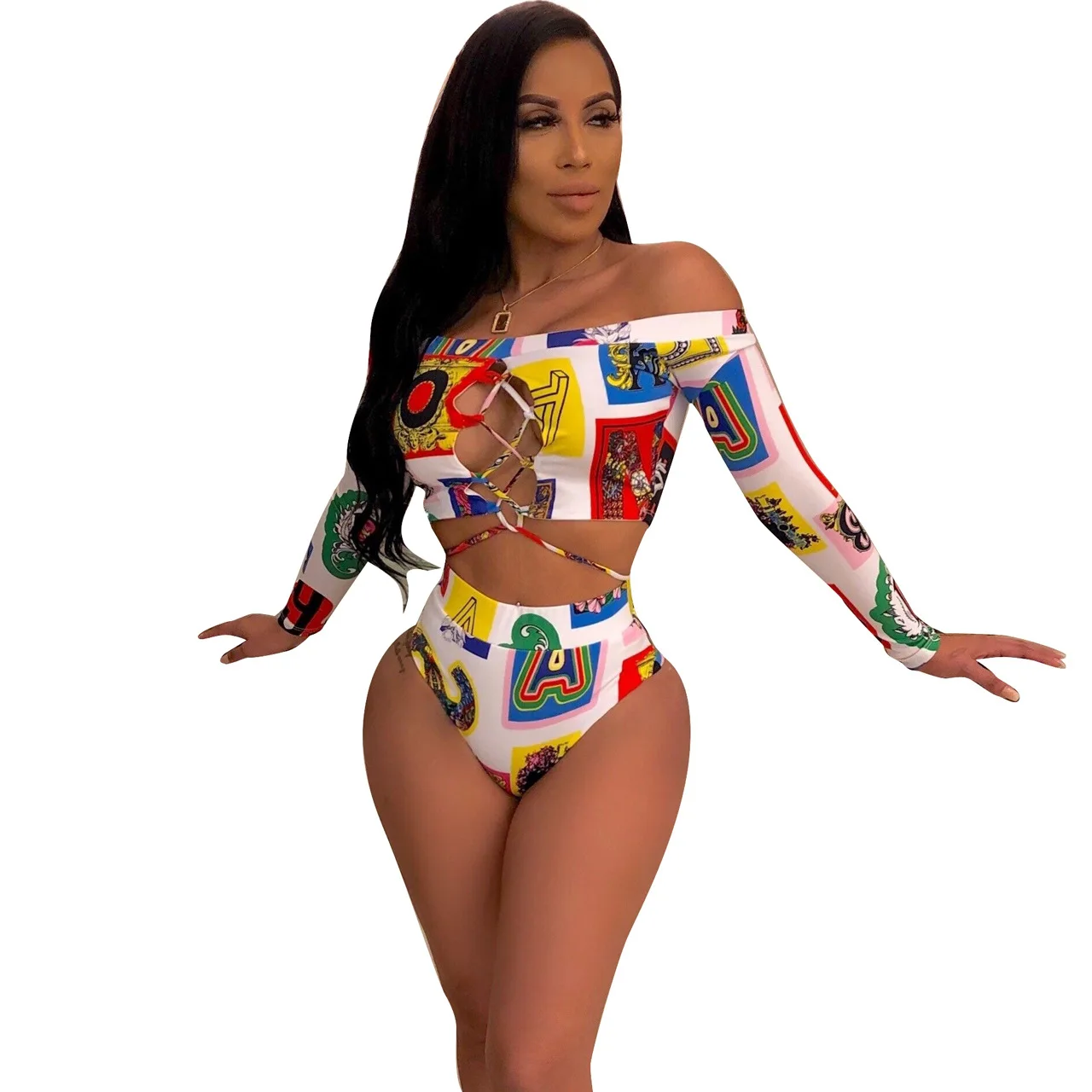 2019 women's bare shoulder lace up sexy long sleeve top short panties 2 pieces beach set casual body outfit 2 color CY1131
2019 women's bare shoulder lace up sexy long sleeve top short panties 2 pieces beach set casual body outfit 2 color CY1131
