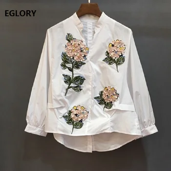 High Quality White Blue Shirts 2019 Spring Fashion Blouse Women Appliques Flower Embroidery Back Button Shirt Cotton Blouse
High Quality White Blue Shirts 2019 Spring Fashion Blouse Women Appliques Flower Embroidery Back Button Shirt Cotton Blouse