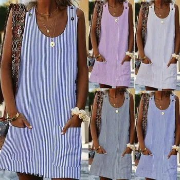 Hirigin Women's Summer Sleeveless Long T-Shirt Striped Pockets Ladies Casual Dress Plus Size S-5XL
Hirigin Women's Summer Sleeveless Long T-Shirt Striped Pockets Ladies Casual Dress Plus Size S-5XL