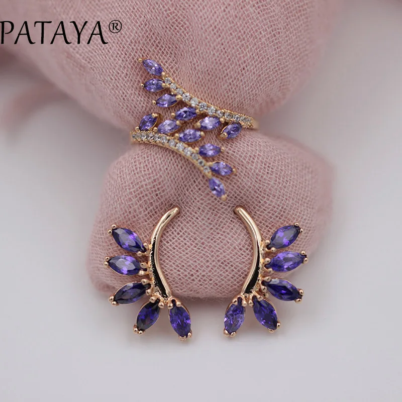 PATAYA New Arrivals Exclusive Purple Horse Eye Natural Zircon Earrings Open Ring Sets Women Luxury 585 Rose Gold Wedding Jewelry
PATAYA New Arrivals Exclusive Purple Horse Eye Natural Zircon Earrings Open Ring Sets Women Luxury 585 Rose Gold Wedding Jewelry