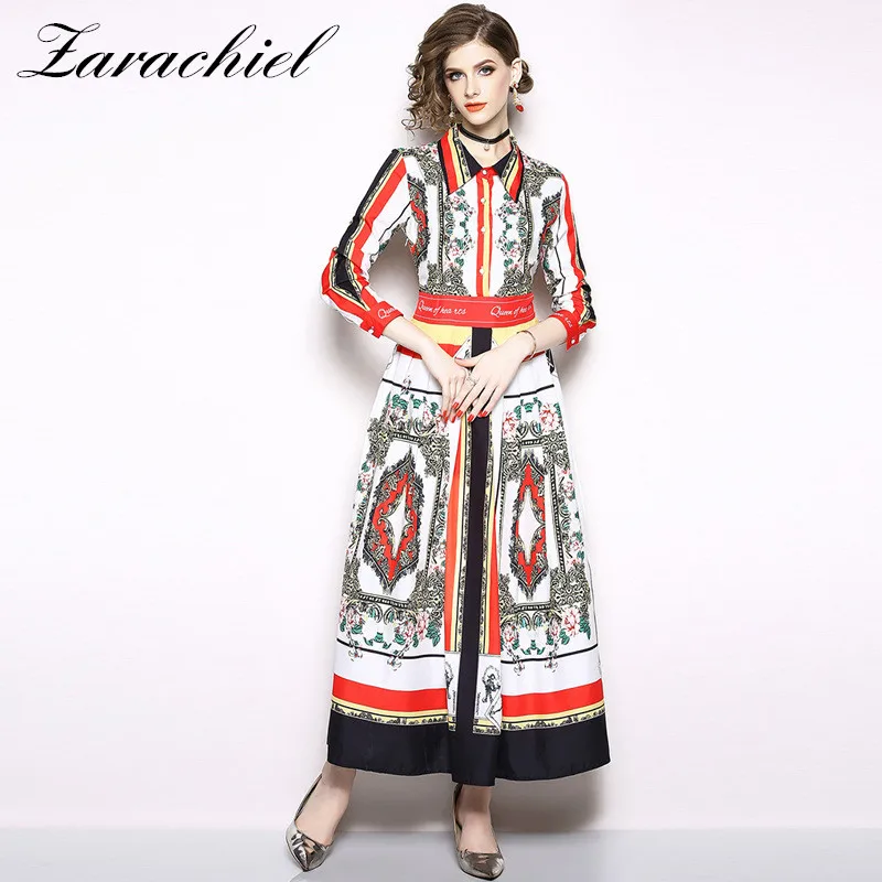 Fashion Designer Runway Maxi Dress 2019 Fall Women Elegant Long Sleeve Turn Down Collar Flower Print Location Striped Long Dress
Fashion Designer Runway Maxi Dress 2019 Fall Women Elegant Long Sleeve Turn Down Collar Flower Print Location Striped Long Dress