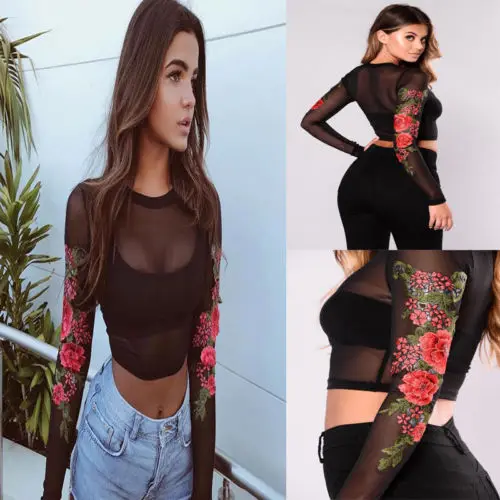 2018 Ladies Sheer Crew Neck Transparent Floral Print Bodycon Perspective T-shirt Mesh Crop Tops Clubwear
2018 Ladies Sheer Crew Neck Transparent Floral Print Bodycon Perspective T-shirt Mesh Crop Tops Clubwear
