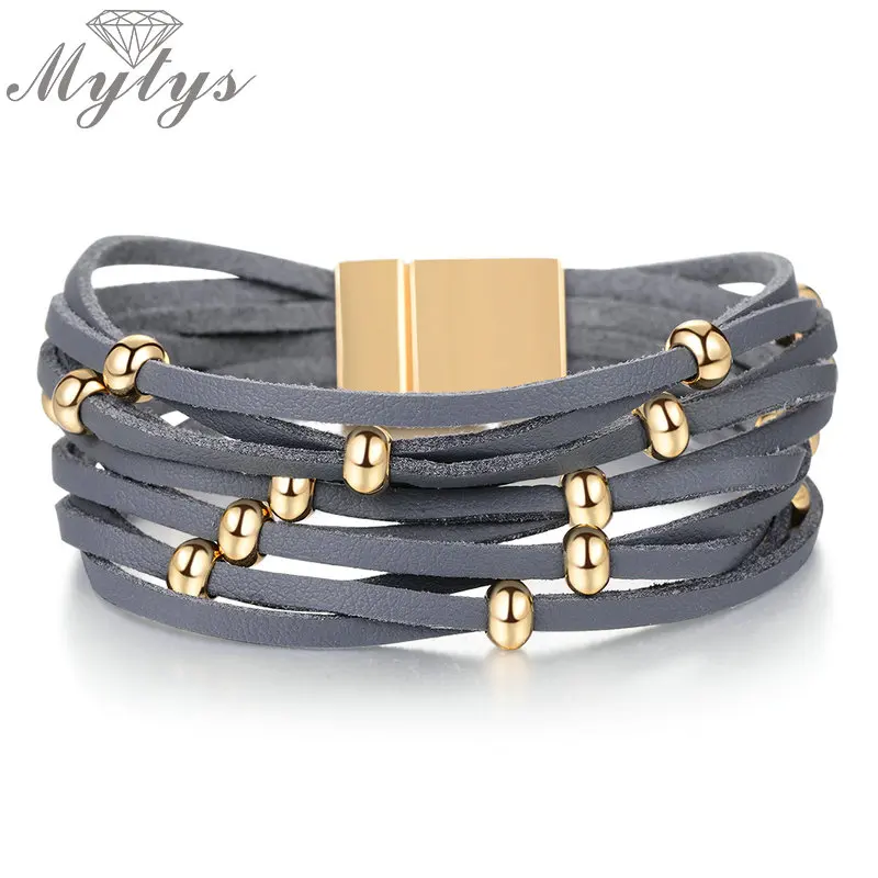 Mytys Multi Layers Bracelet Wrap Bangle Magnet Clasp High Quality Grey Color Leather Bracelet for Women Metal jewelry B1144
Mytys Multi Layers Bracelet Wrap Bangle Magnet Clasp High Quality Grey Color Leather Bracelet for Women Metal jewelry B1144