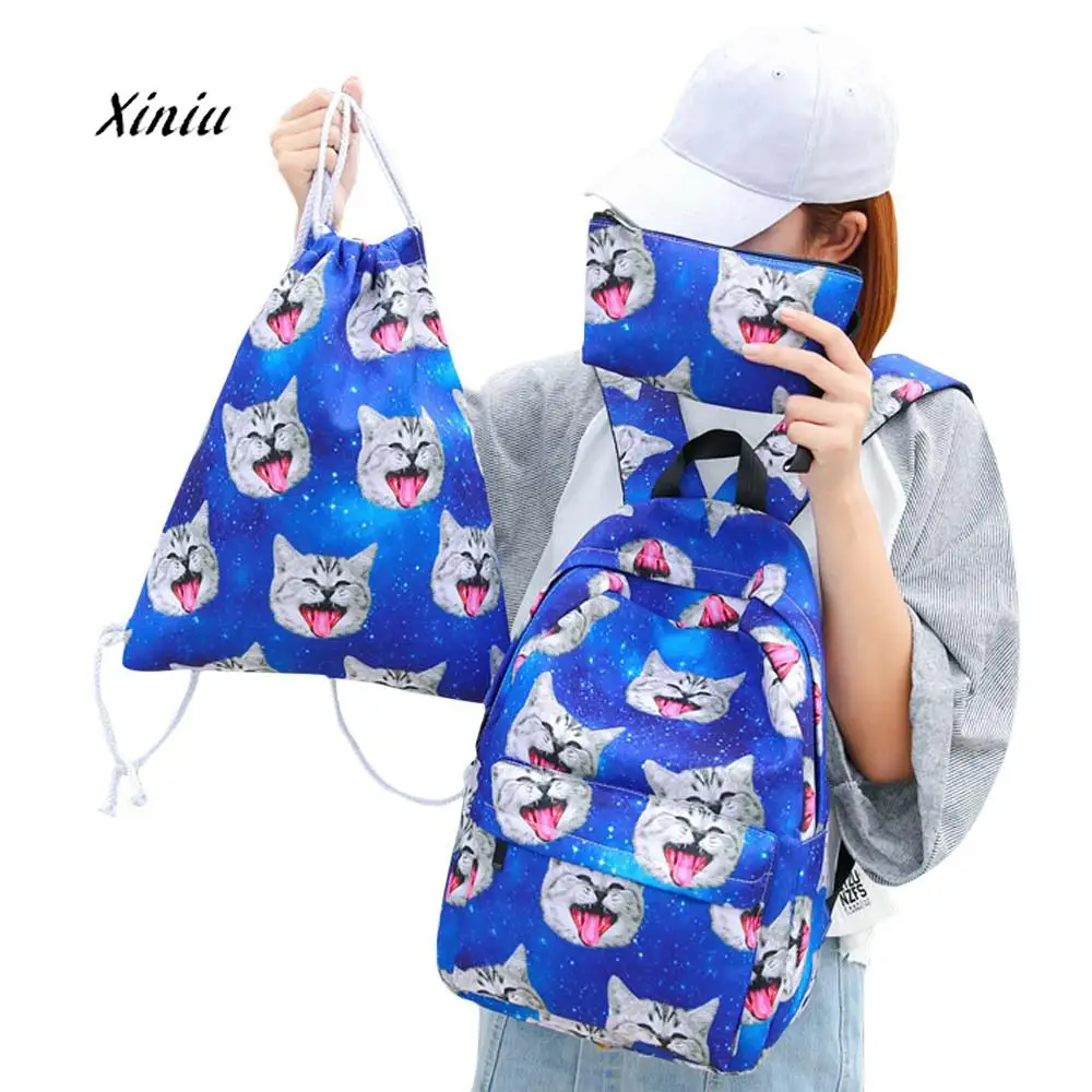 3 Sets Women Girl White Clouds Cute Cat Printing Travel Backpack School Bag Drawstring Bag Lovely Shoulder Bag For Women
3 Sets Women Girl White Clouds Cute Cat Printing Travel Backpack School Bag Drawstring Bag Lovely Shoulder Bag For Women