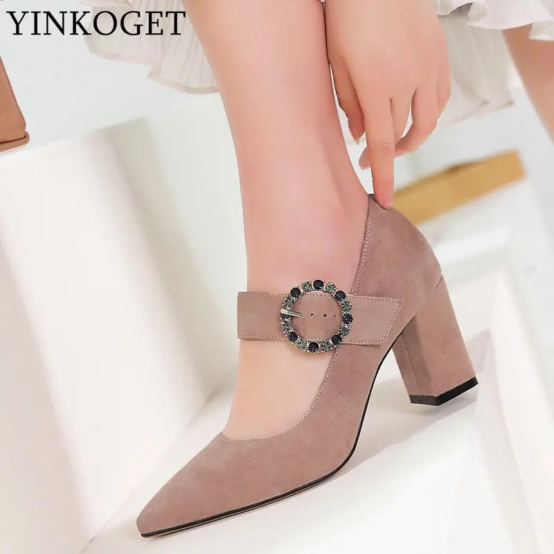 YINKOGET/Брендовые женские туфли из натуральной кожи на высоком каблуке модные