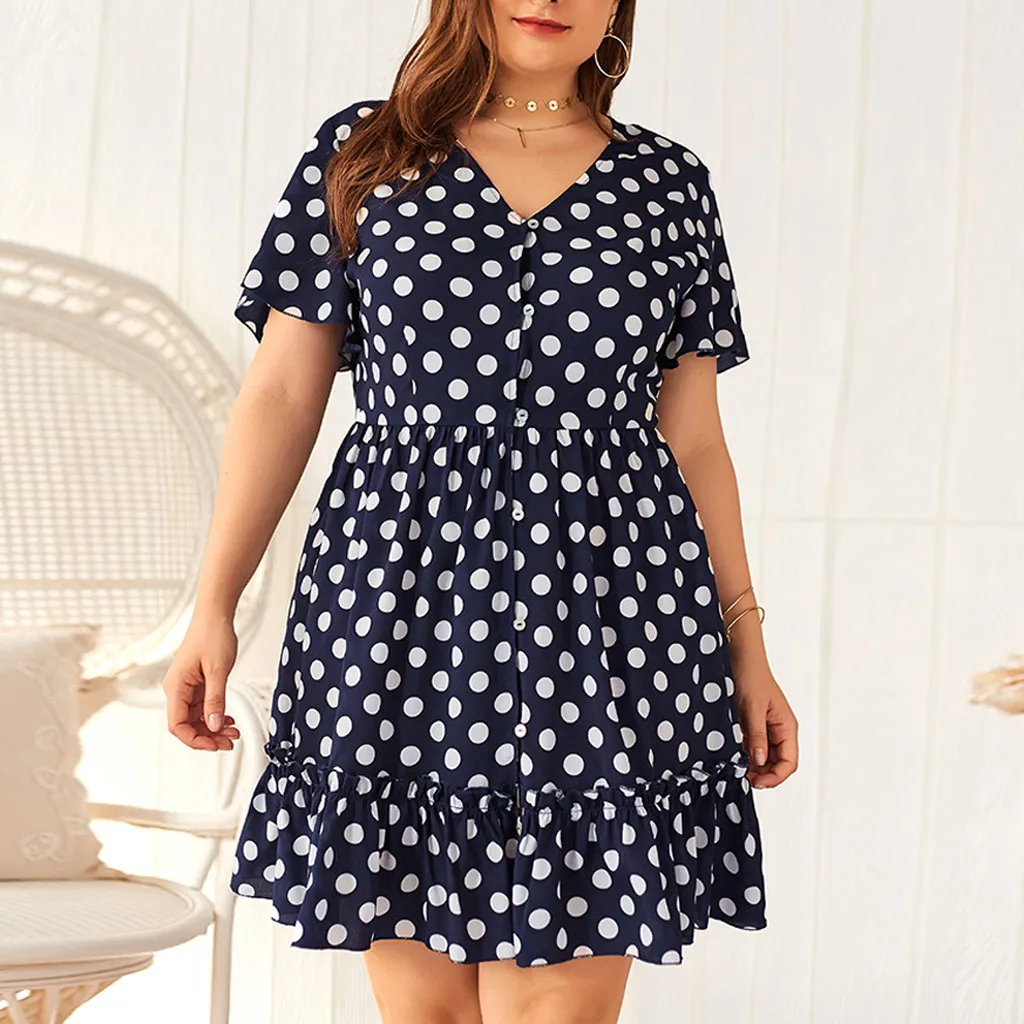 Plus Size Womens Summer Dress Holiday Bohe Dot Print Short Sleeve Dress V-Neck Ladies Beach Party Dresses vestidos mujer
Plus Size Womens Summer Dress Holiday Bohe Dot Print Short Sleeve Dress V-Neck Ladies Beach Party Dresses vestidos mujer