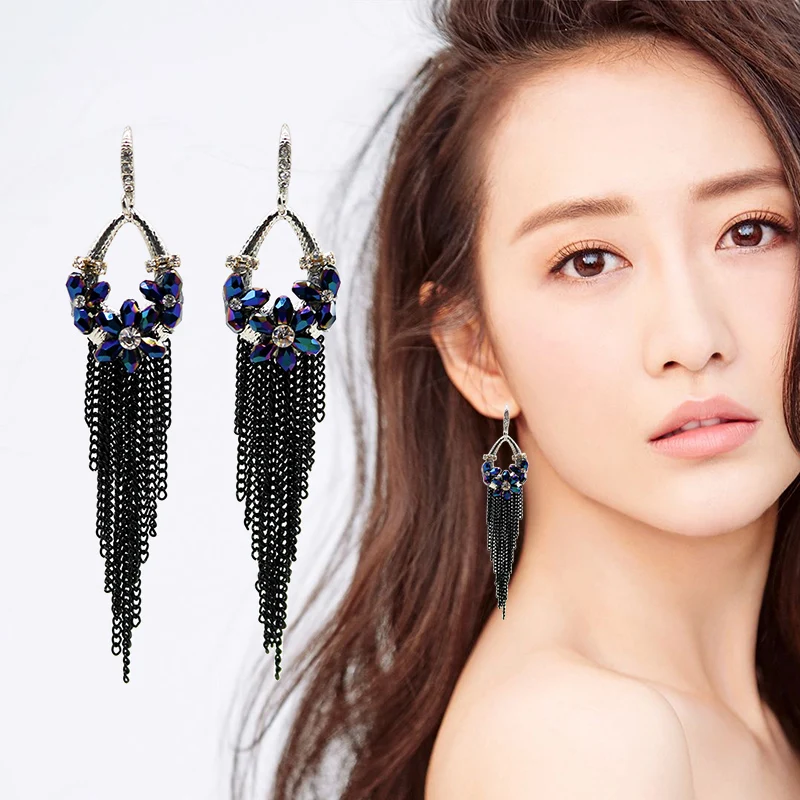Rhinestone Crystal Flowers Geometric Chain Drop Tassel Earrings 3 Colors Handmade Long Women Bridal Earings Fashion Jewelry
Rhinestone Crystal Flowers Geometric Chain Drop Tassel Earrings 3 Colors Handmade Long Women Bridal Earings Fashion Jewelry