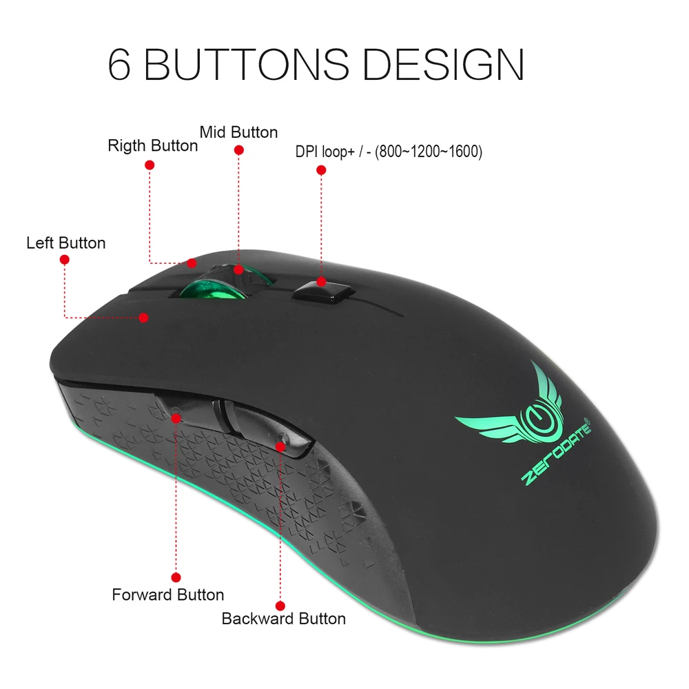2400//1600//1200//800Dpi Adjustable USB Wireless Rechargeable Mouse for PC//Laptop//Mac JAY-LONG 2.4G High Precision Optical Mouse//Gaming Mouse with Colorful Lights