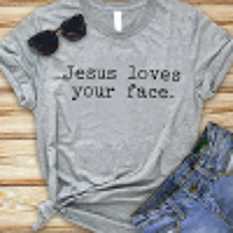 Jesus Loves Your Face Women T Shirt Women Clothes 2019 Summer Short Sleeve Christian Tshirt Harajuku Causal Tops Drop Shipping
Jesus Loves Your Face Women T Shirt Women Clothes 2019 Summer Short Sleeve Christian Tshirt Harajuku Causal Tops Drop Shipping