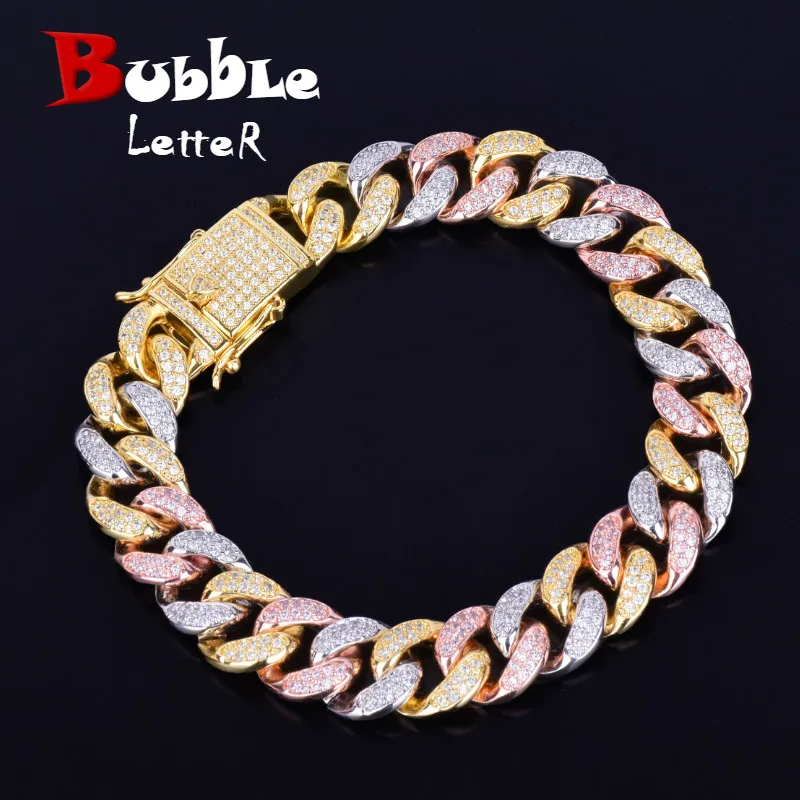 12MM Mixed Color Cuban Chain Bracelet Men's Hip hop Jewelry Iced Out AAA Zirconia Gold Silver Rose Bracelet 7" 8"
12MM Mixed Color Cuban Chain Bracelet Men's Hip hop Jewelry Iced Out AAA Zirconia Gold Silver Rose Bracelet 7" 8"