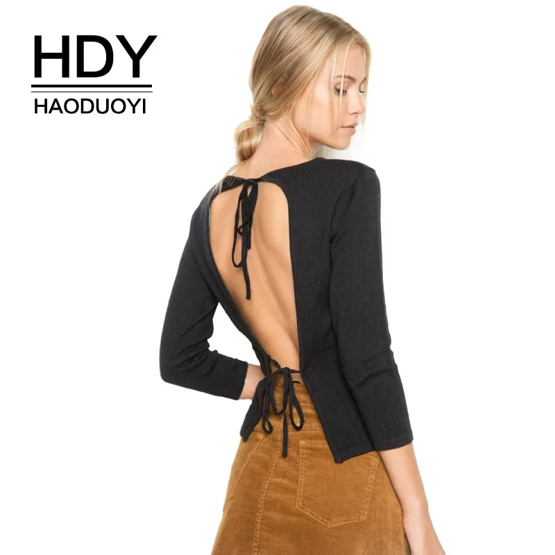 HDY Haoduoyi Solid Black Sexy Fashion Sweatshirts Women Hollow Out Back Lace Up Long Sleeve O-Neck Pullovers Female Tops
HDY Haoduoyi Solid Black Sexy Fashion Sweatshirts Women Hollow Out Back Lace Up Long Sleeve O-Neck Pullovers Female Tops