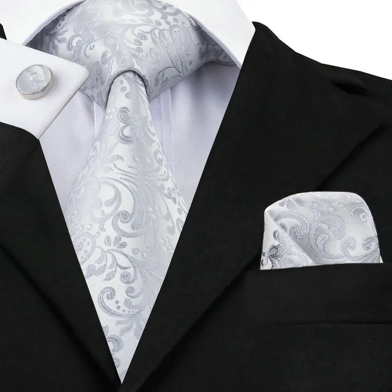 C-1169 2017 Floral Mens Tie Set Silver White Jacquard Silk Tie Pocket Square Cufflinks 8.5cm Classic Ties for Men Corbatas
C-1169 2017 Floral Mens Tie Set Silver White Jacquard Silk Tie Pocket Square Cufflinks 8.5cm Classic Ties for Men Corbatas