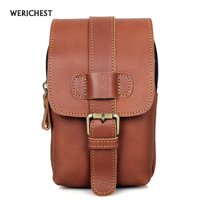 

WERICHEST 2017 Hot outside Molle Waist Bags Genuine Leather Men's Casual Waist Pack Purse Mobile Phone Case for Phone