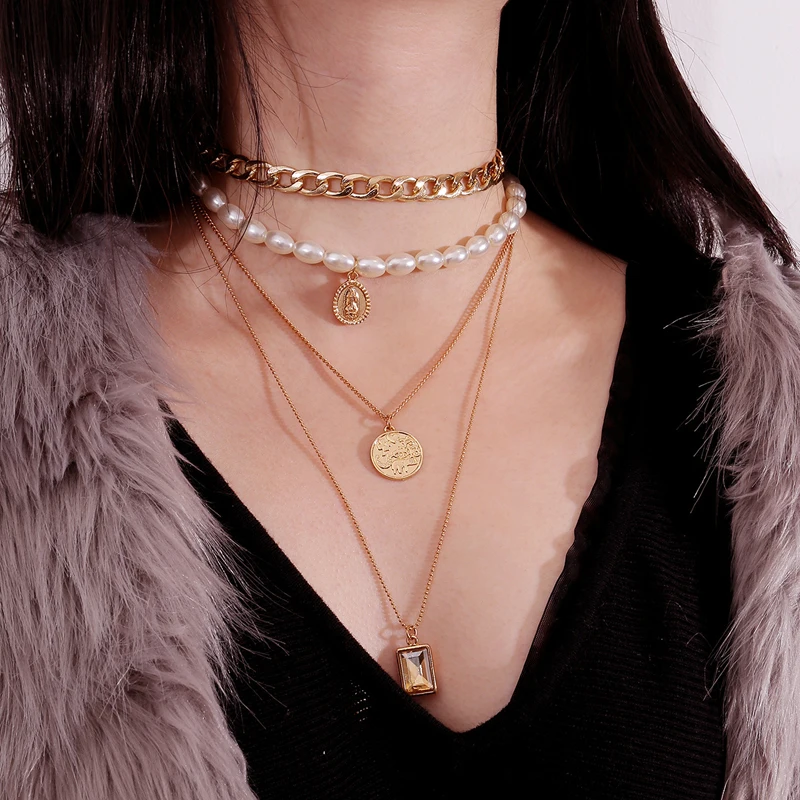 2019 New Fashion Punk Gold Color Multilayer Chains Pearl Necklaces Geometric Crystal Pendants Necklaces For Women Bijoux
2019 New Fashion Punk Gold Color Multilayer Chains Pearl Necklaces Geometric Crystal Pendants Necklaces For Women Bijoux
