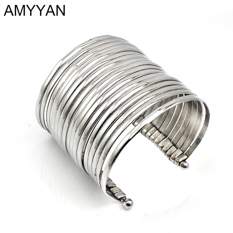 

Fashion Women's Metal Multilayer Wristband Cuff Jewelry Bangle Silver Color Stainless Steel Bracelet Wide Cuff Simple