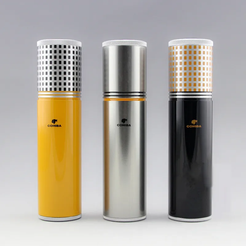 COHIBA Travel Cigar Tube Gadgets Yellow Black Silver Aluminium Alloy Portable Jar MINI Humidor W/ Humidifier Hygrometer
COHIBA Travel Cigar Tube Gadgets Yellow Black Silver Aluminium Alloy Portable Jar MINI Humidor W/ Humidifier Hygrometer