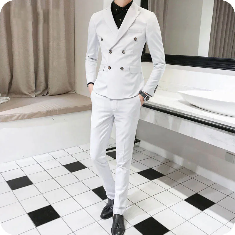 

Custom White Men Wedding Suits Pants Peak Lapel Navy Blue Groom Tuxedo Best Man Blazer Slim Fit Burgundy Terno Masculino 2Piece