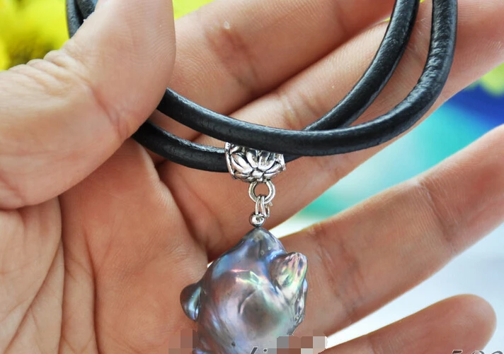 Free shipping >>>>>Z6639 Big 20mm black baroque keshi reborn pearl pendant leather necklace
Free shipping >>>>>Z6639 Big 20mm black baroque keshi reborn pearl pendant leather necklace